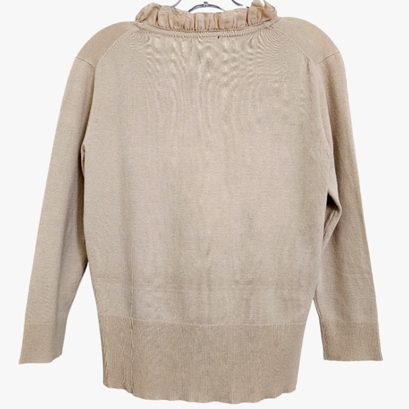 Nwot Philosophy by Republic Tan Ruffled 3/4 Sleeve Cardigan w/Silver Bead Button - Picture 4 of 15